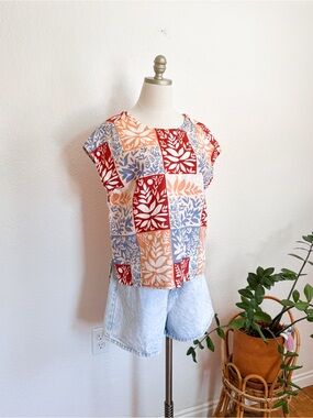 Sigrid Olsen Patchwork botanical linen blouse